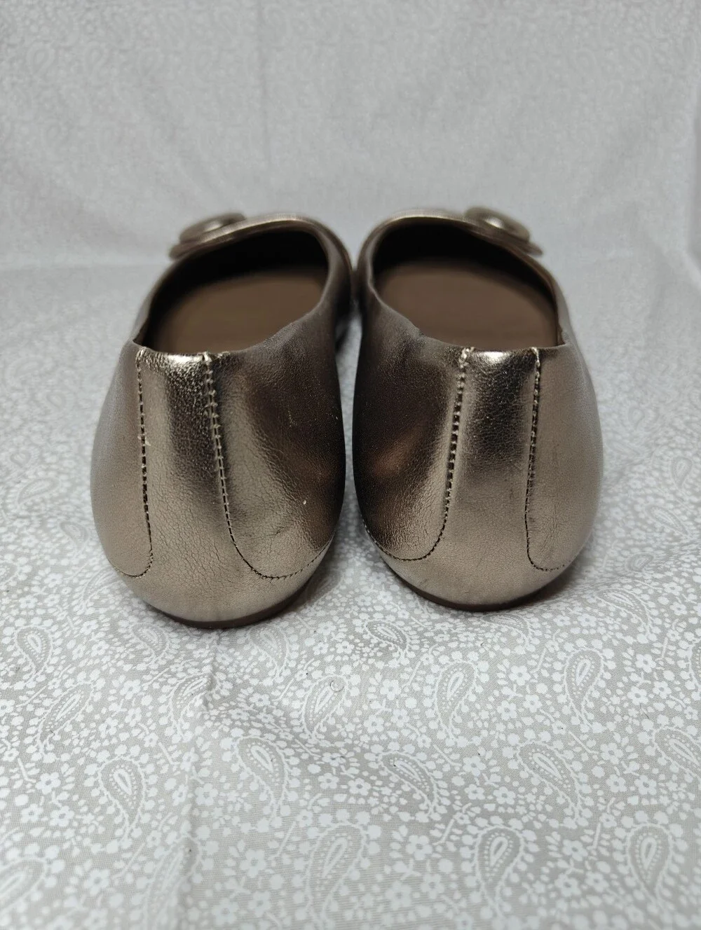 ECCO Women's Owando Button Light Metallic Gold Slip On Flats Comfort Women 7-7.5